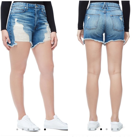 NEW Good American The Bombshell Short Cut Off Jean Shorts Size 18 - Picture 2 of 10